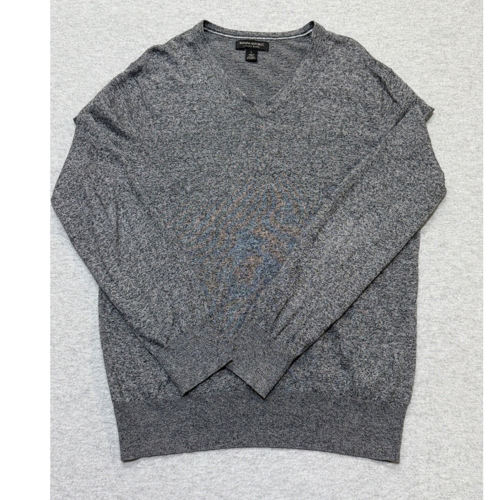 Banana Republic Luxury Blend Silk Cashmere Cotton V-Neck Sweater Mens L Gray